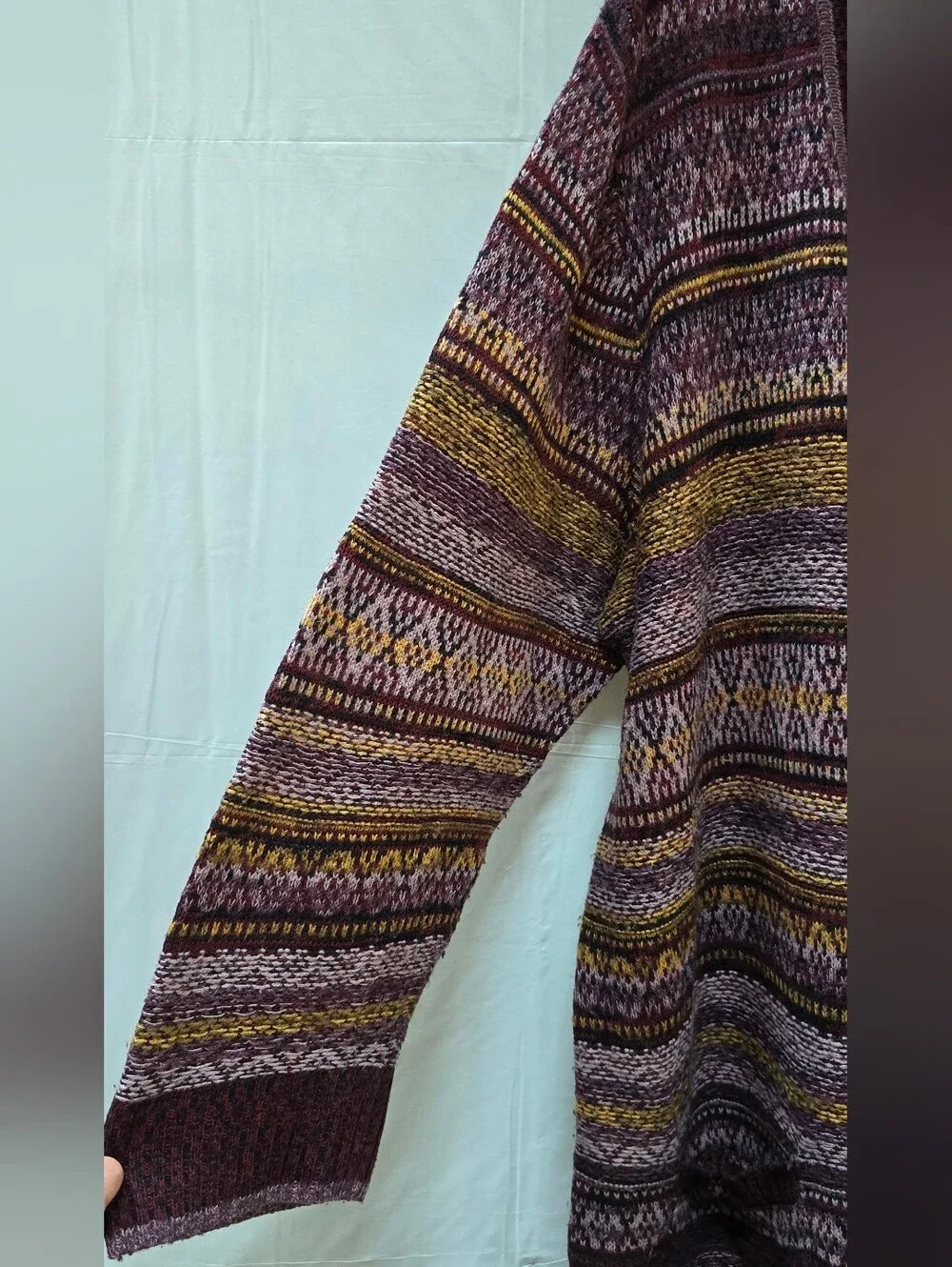 CJ Banks Fair Isle Open Front Cardigan Sweater 3X Burgundy Mustard Boho PlusSize